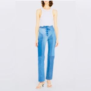 EB Denim Goodman lace up patchwork jeans Art NWT